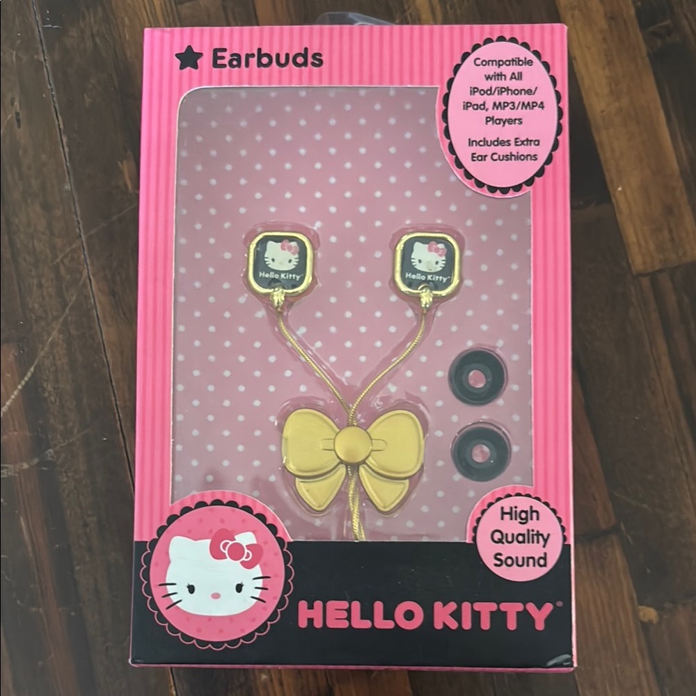 Hello Kitty Pink and Gold Earbuds